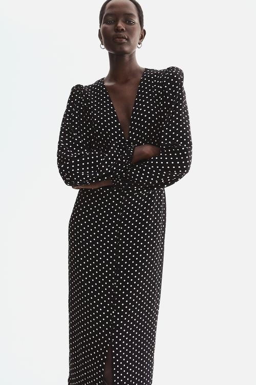 Long-sleeved viscose dress - black/spotted