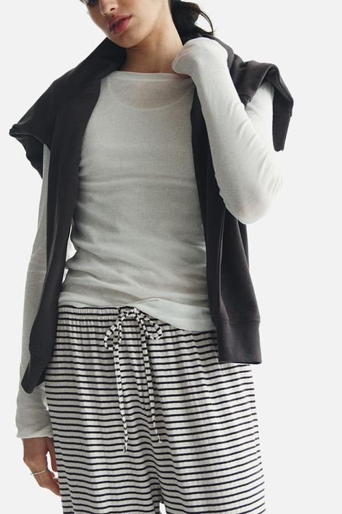 Ribbed drawstring trousers - white/striped