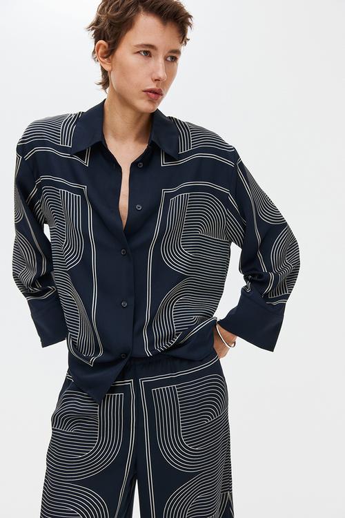 Oversized twill shirt - navy blue/patterned