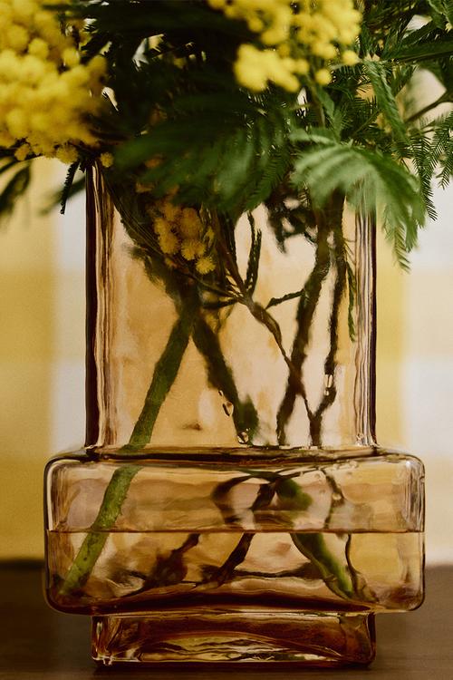 Textured-glass vase - light brown