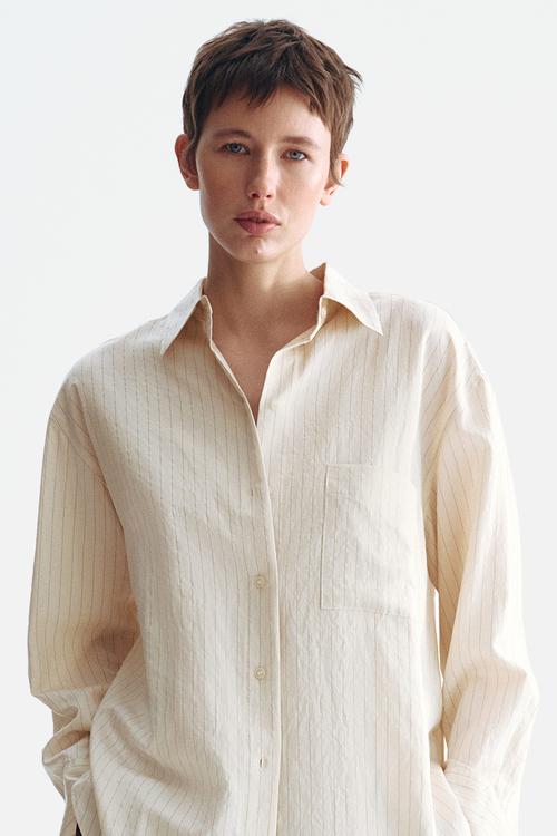 Oversized shirt - light beige/pinstriped