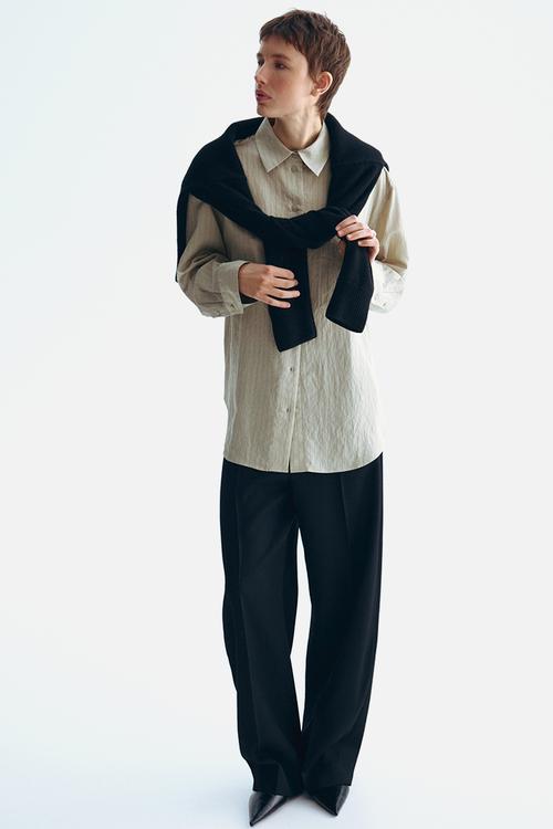 Oversized shirt - khaki beige/pinstriped