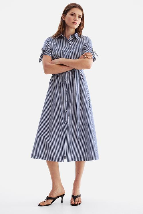 Short-sleeved shirt dress - navy blue/striped