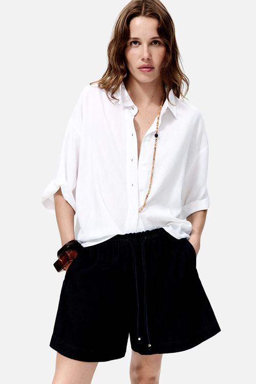 Oversized linen-blend shirt - white