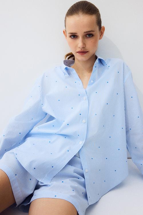 Cotton pyjamas - light blue/hearts