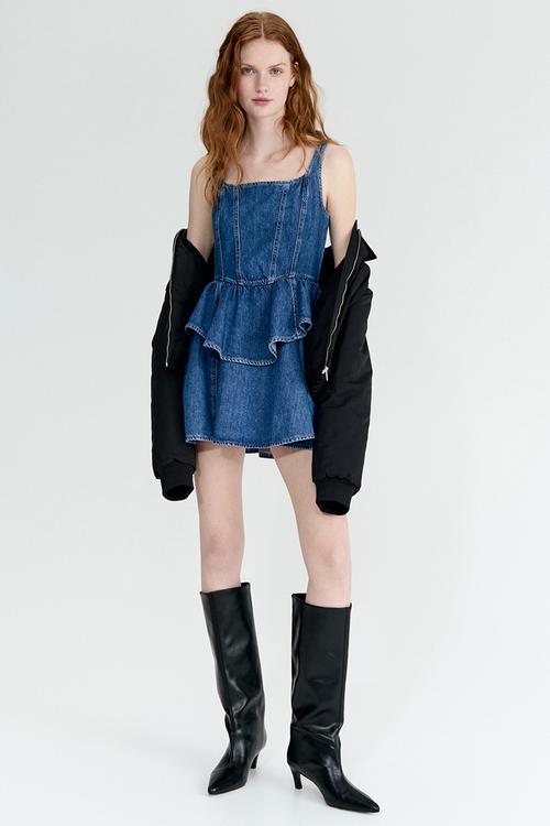 Flared-skirt denim dress - denim blue