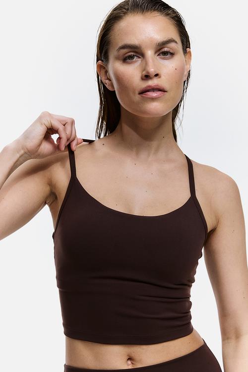Medium support sports strappy top with softmove - warm brown