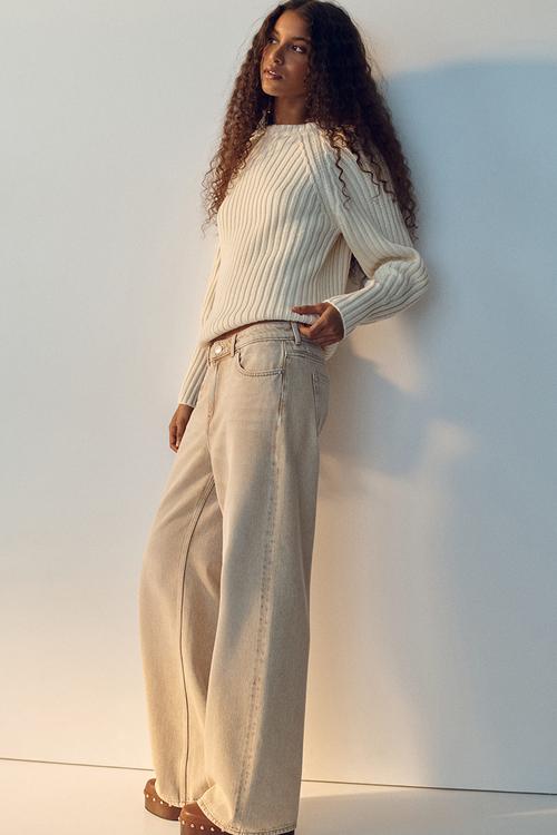 Baggy regular waist jeans - light beige
