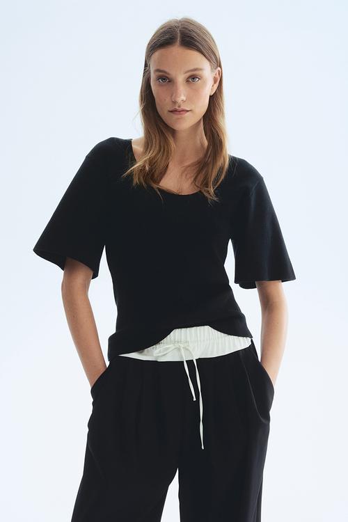 Fine-knit t-shirt - black
