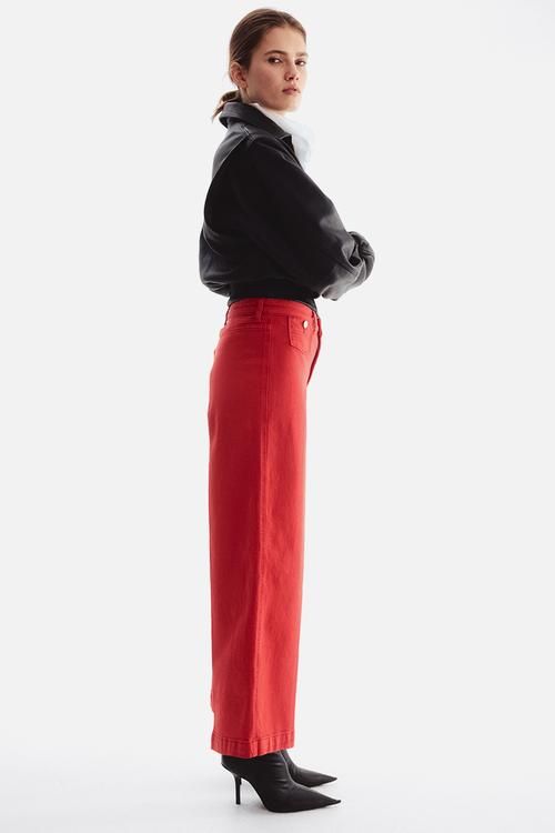 Wide high waist ankle jeans - bright red