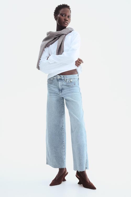 Wide high waist ankle jeans - light denim blue