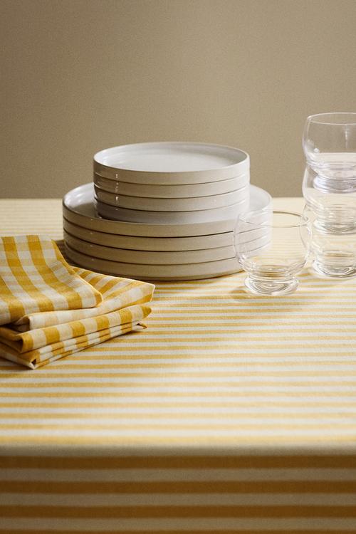 Linen-blend tablecloth - yellow/striped