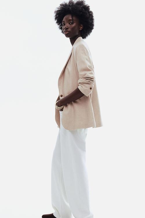 Linen-blend blazer - light beige