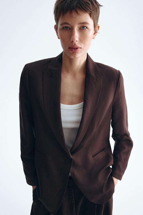 Linen-blend blazer - dark brown