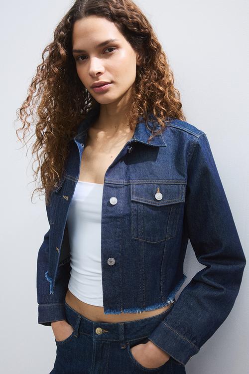 Cropped denim jacket - dark denim blue