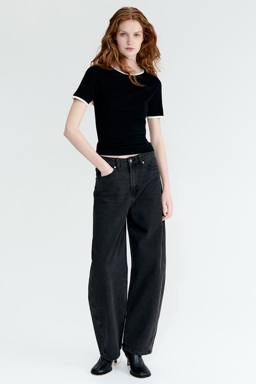 Fine-knit t-shirt - black