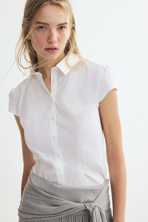 Cap-sleeved poplin shirt - white
