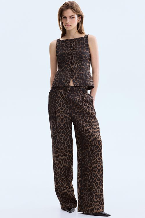 Wide belted trousers - brown/leopard print