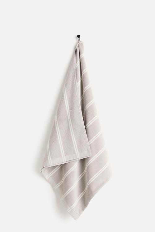 Striped bath towel - light greige/striped