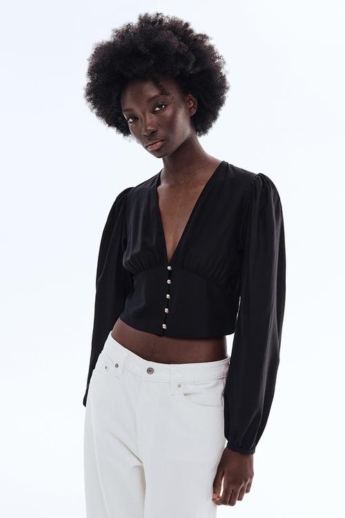 V-neck blouse - black