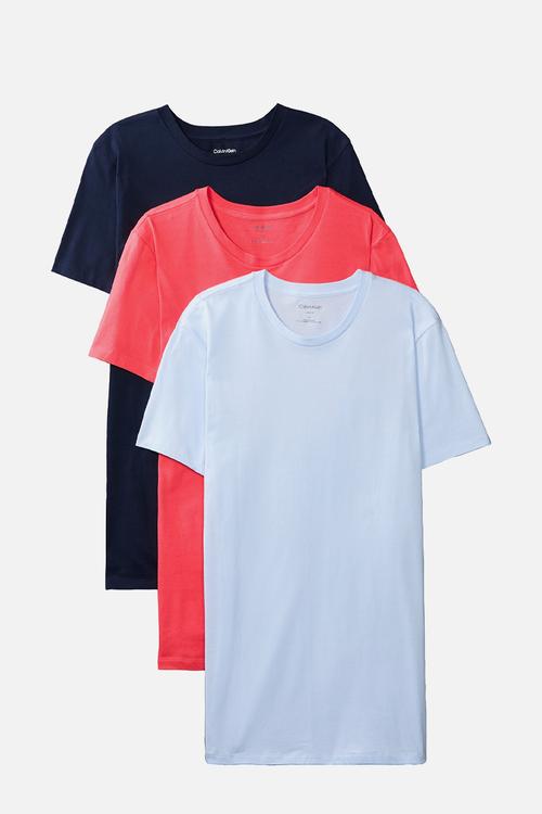 S/S CREW NECK 3PK - SHORELINE W PUNCH PINK EMB/PUNCH PINK W BREEZY BLUE EMB/BREEZY BLUE W SHORELINE EMB