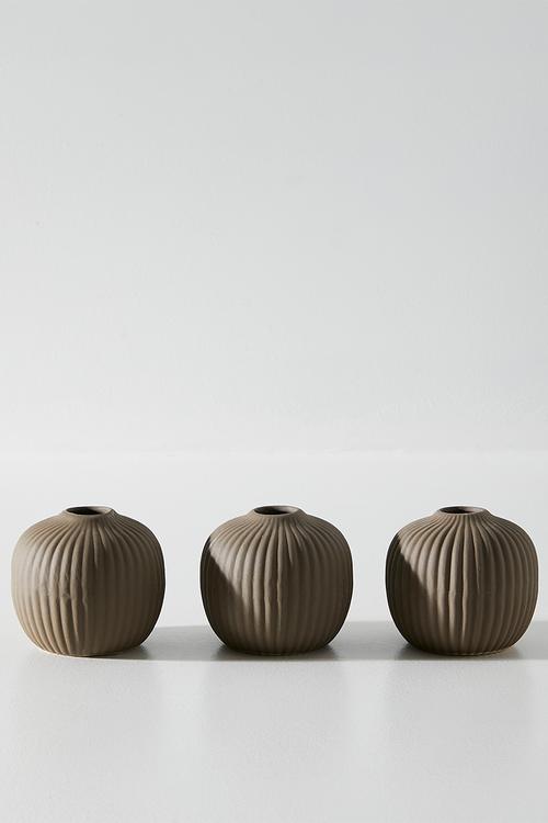 Embossed porcelain vase set of 3 - Brown
