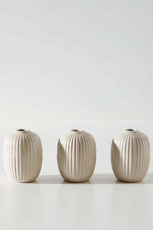 Embossed porcelain vase set of 3 - Cream