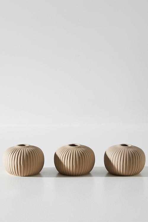 Embossed porcelain vase set of 3 - Taupe