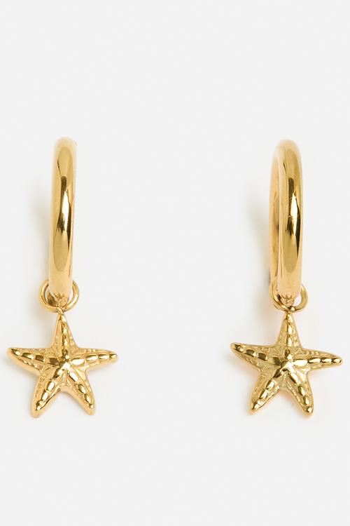 Star Dangle Hoop Earrings - Gold