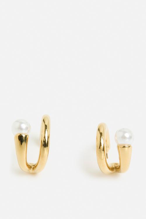 Elegant Pearl Hoop Earrings - Gold