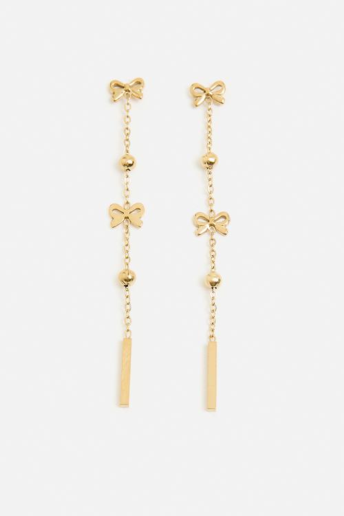 Pretty Ball And Butterfly Drop-Earrings - Gold
