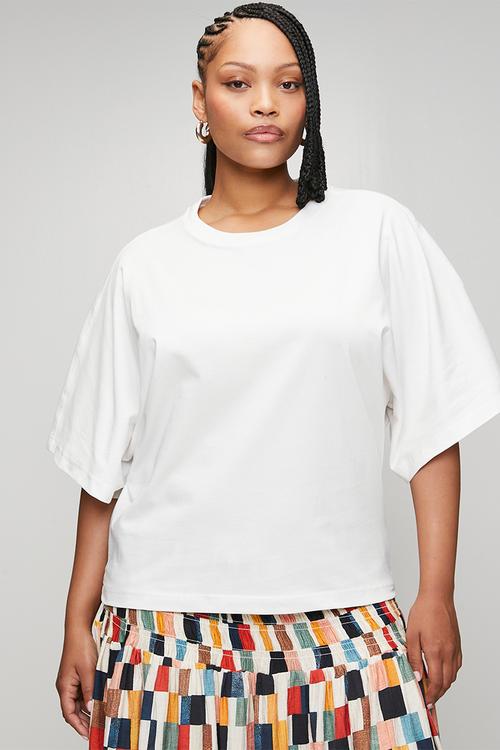 Plus Kimono Sleeve Cinched Waist T-Shirt - Milk