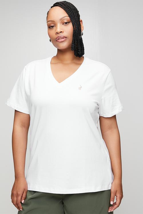 Wmn kelly short sleeve v neck T-shirt - white