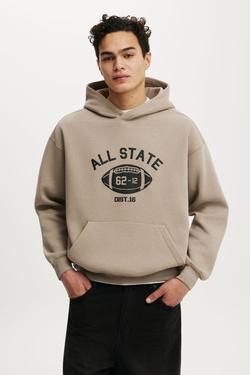Box Fit Graphic Hoodie - Hazelnut/All State Football