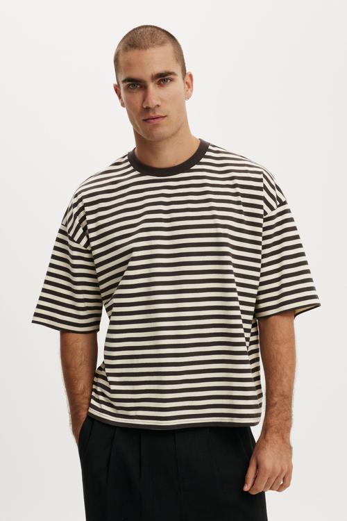 Cropped Fit T-shirt - Oat/Bitter Brown Stripe