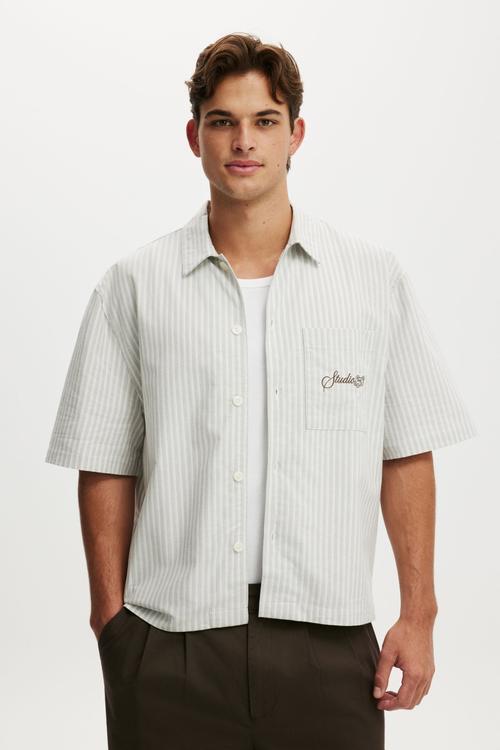 Ventura Short Sleeve Shirt - Grey Stripe Emb