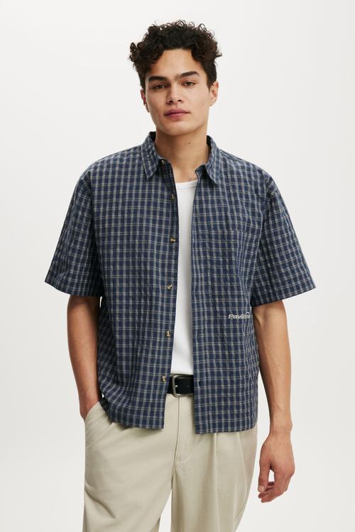 Darcy Short Sleeve Shirt - Navy Mini Grid Check