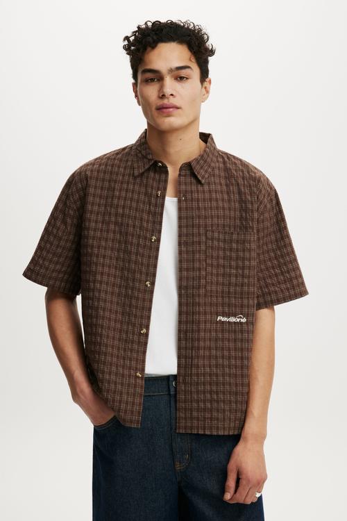 Darcy Short Sleeve Shirt - Brown Mini Grid Check