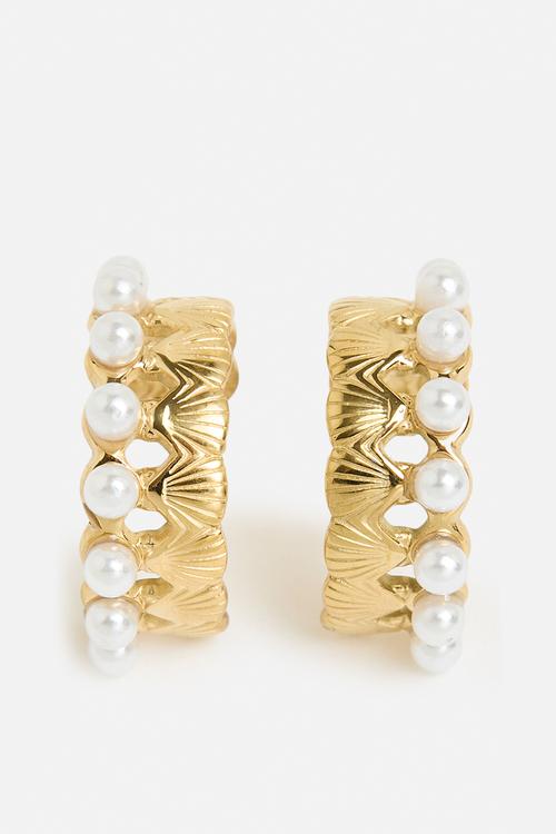 Stylish Pearl Accent Earrings - Gold