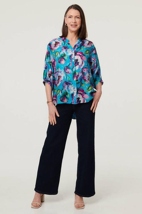 Half Sleeve Batwing Easy Wearing Printed Sheer Blouse With Back Button Stand Detail - Multi Pink