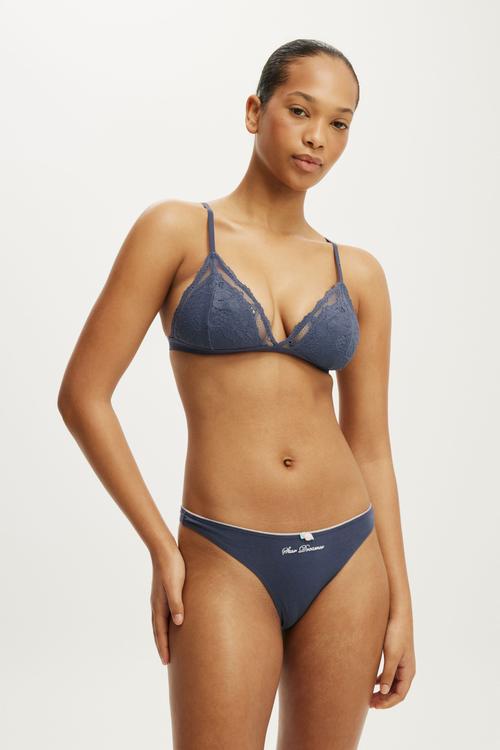Everyday lace triangle padded bralette - steely blue wash/tonal elastic