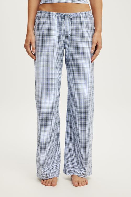 Dreamy soft wide leg pant - isla micro check daydream blue