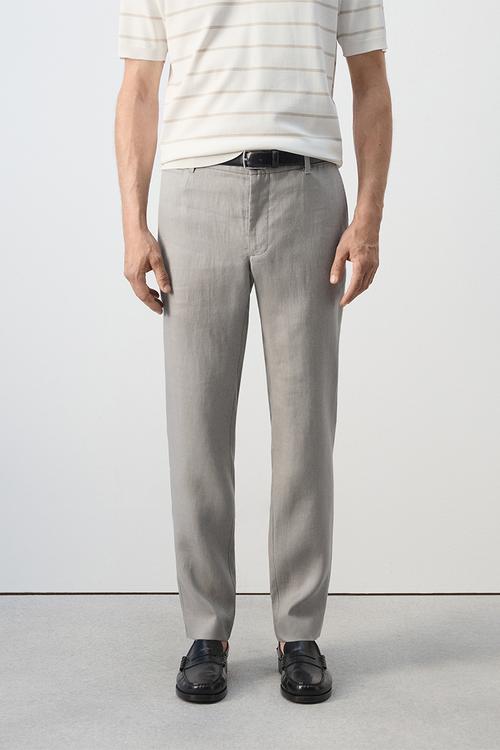 Oyster Slim-fit 100% linen trousers- Light Grey Denim