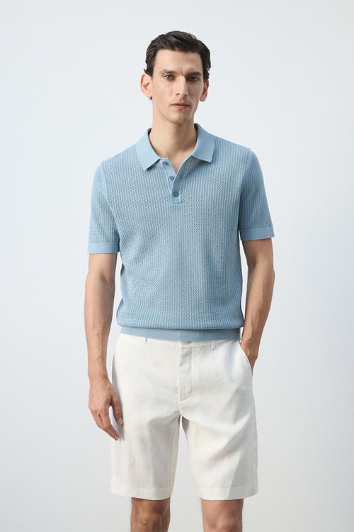 Poloshirt Pointele - Turquoise