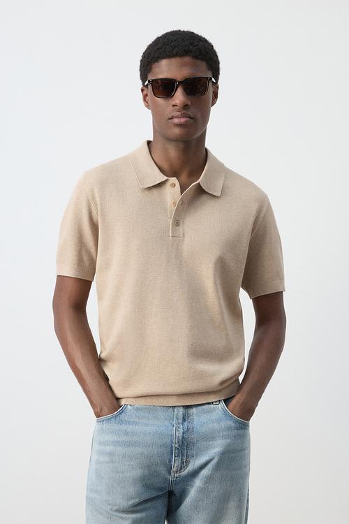  Andrew Fine knit cotton blend polo - Beige