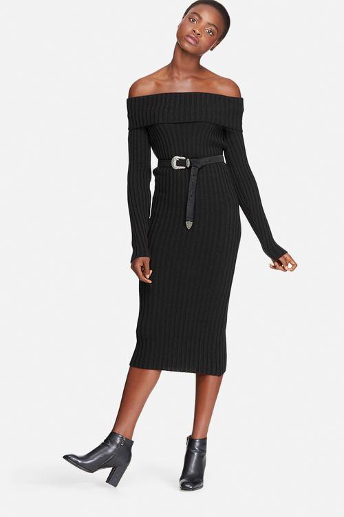 Ribbed knit off shoulder dress