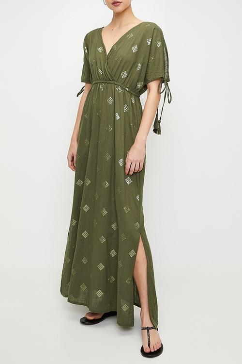 V-neck Cover-Up side slit Maxi Dress - Khaki