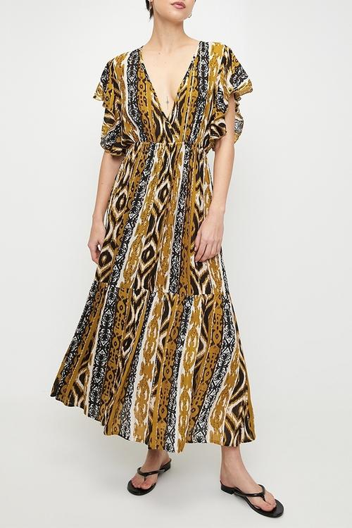 Cap Sleeve easy wearing Maxi Dress with elasticated waist - Mustard