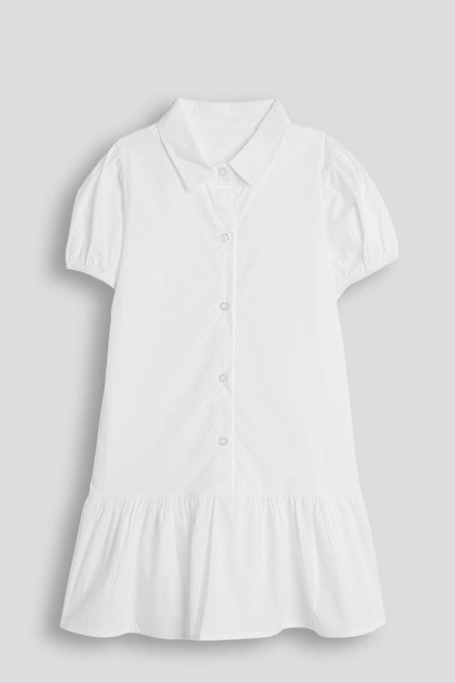 Shirt dress with frilled hem - white