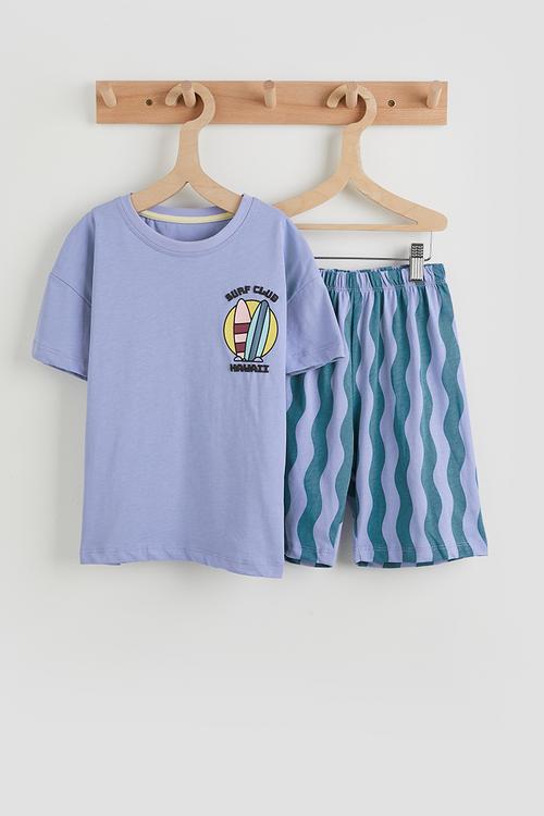 Placement tee & printed shorts - dark blue